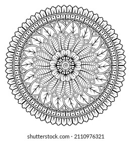 Circular pattern in form of mandala for Henna, Mehndi, tattoo, decoration. Coloring book page.