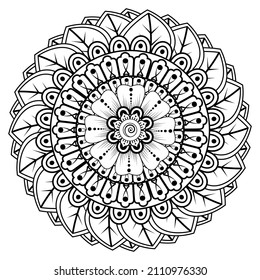 Circular pattern in form of mandala for Henna, Mehndi, tattoo, decoration. Coloring book page.