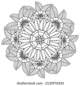 Circular pattern in form of mandala for Henna, Mehndi, tattoo, decoration. Coloring book page.