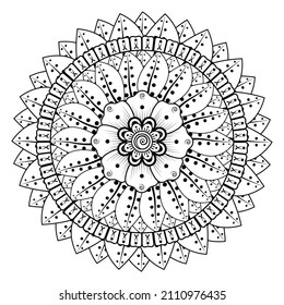 Circular pattern in form of mandala for Henna, Mehndi, tattoo, decoration. Coloring book page.