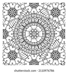 Circular pattern in form of mandala for Henna, Mehndi, tattoo, decoration. Coloring book page.