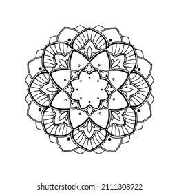 Circular pattern in form of mandala for Henna, Mehndi, tattoo, decoration. Decorative ornament in ethnic oriental style. Coloring book page.