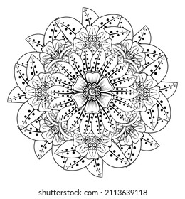 Circular pattern in form of mandala for Henna, Mehndi, tattoo, decoration. Decorative ornament in ethnic oriental style. Coloring book page.