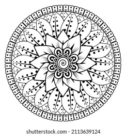 Circular pattern in form of mandala for Henna, Mehndi, tattoo, decoration. Decorative ornament in ethnic oriental style. Coloring book page.