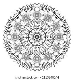 Circular pattern in form of mandala for Henna, Mehndi, tattoo, decoration. Decorative ornament in ethnic oriental style. Coloring book page.