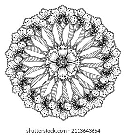 Circular pattern in form of mandala for Henna, Mehndi, tattoo, decoration. Decorative ornament in ethnic oriental style. Coloring book page.