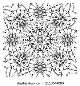 Circular pattern in form of mandala for Henna, Mehndi, tattoo, decoration. Decorative ornament in ethnic oriental style. Coloring book page.