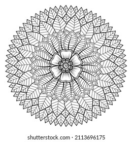 Circular pattern in form of mandala for Henna, Mehndi, tattoo, decoration. Decorative ornament in ethnic oriental style. Coloring book page.