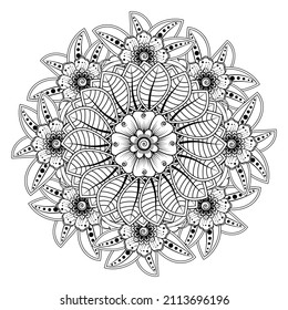 Circular pattern in form of mandala for Henna, Mehndi, tattoo, decoration. Decorative ornament in ethnic oriental style. Coloring book page.
