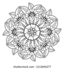 Circular pattern in form of mandala for Henna, Mehndi, tattoo, decoration. Decorative ornament in ethnic oriental style. Coloring book page.