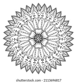 Circular pattern in form of mandala for Henna, Mehndi, tattoo, decoration. Decorative ornament in ethnic oriental style. Coloring book page.