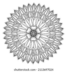 Circular pattern in form of mandala for Henna, Mehndi, tattoo, decoration. Decorative ornament in ethnic oriental style. Coloring book page.