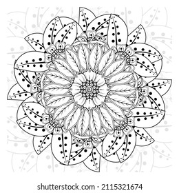 Circular pattern in form of mandala for Henna, Mehndi, tattoo, decoration. Decorative ornament in ethnic oriental style. Coloring book page.