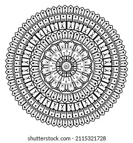 Circular pattern in form of mandala for Henna, Mehndi, tattoo, decoration. Decorative ornament in ethnic oriental style. Coloring book page.