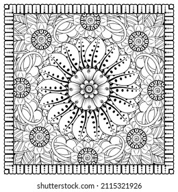 Circular pattern in form of mandala for Henna, Mehndi, tattoo, decoration. Decorative ornament in ethnic oriental style. Coloring book page.