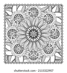 Circular pattern in form of mandala for Henna, Mehndi, tattoo, decoration. Decorative ornament in ethnic oriental style. Coloring book page.