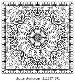 Circular pattern in form of mandala for Henna, Mehndi, tattoo, decoration. Decorative ornament in ethnic oriental style. Coloring book page.