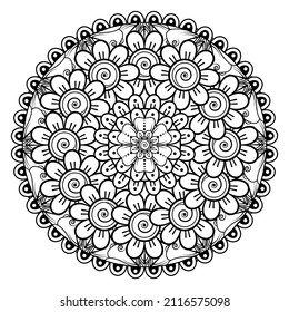 Circular pattern in form of mandala for Henna, Mehndi, tattoo, decoration. Decorative ornament in ethnic oriental style. Coloring book page.