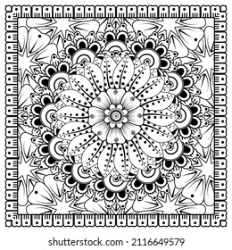 Circular pattern in form of mandala for Henna, Mehndi, tattoo, decoration. Decorative ornament in ethnic oriental style. Coloring book page.