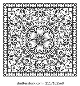 Circular pattern in form of mandala for Henna, Mehndi, tattoo, decoration. Decorative ornament in ethnic oriental style. Coloring book page.