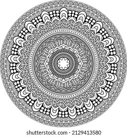 Circular pattern in form of mandala for Henna, Mehndi, tattoo, decoration. Decorative ornament in ethnic oriental style. Coloring book page.