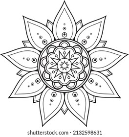 Circular pattern in form of mandala for Henna, Mehndi, tattoo, decoration. Decorative ornament in ethnic oriental style. Coloring book page.