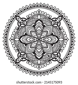 Rundmuster in Form von Mandala für Henna, Mehndi, Tattoo, Dekoration. Dekorative Rahmenschmuck im ethnisch-orientalischen Stil. Farbige Buchseite.