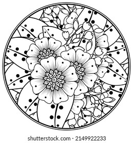 Circular pattern in form of mandala for Henna  Mehndi  tattoo  decoration. Coloring book page.