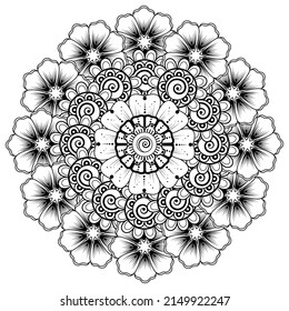 Circular pattern in form of mandala for Henna  Mehndi  tattoo  decoration. Coloring book page.