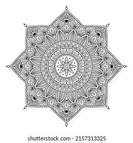 Circular pattern in form of mandala for Henna, tattoo, decoration. Decorative ornament in ethnic oriental style. Coloring book page.