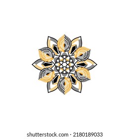 Circular pattern in the form of a mandala for Henna, Mehndi, tattoos, decorations. Decorative ornament in oriental ethnic style, line art with a touch of two colors.