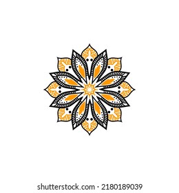 Circular pattern in the form of a mandala for Henna, Mehndi, tattoos, decorations. Decorative ornament in oriental ethnic style, line art with a touch of two colors.