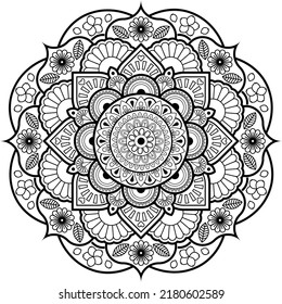 Circular pattern in the form of a mandala. Henna tatoo mandala. Mehndi style. Decorative pattern in oriental style. Coloring book page.