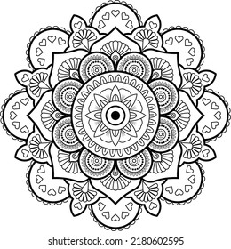 Circular pattern in the form of a mandala. Henna tatoo mandala. Mehndi style. Decorative pattern in oriental style. Coloring book page.