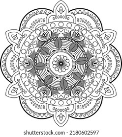 Circular pattern in the form of a mandala. Henna tatoo mandala. Mehndi style. Decorative pattern in oriental style. Coloring book page.