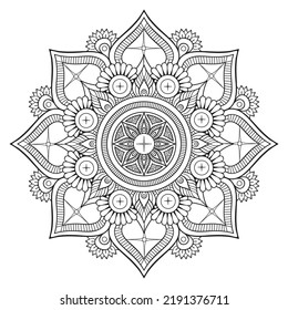 Circular pattern in form of mandala for Henna, Mehndi, tattoo, decoration. Decorative ornament in ethnic oriental style. Mandala coloring page.