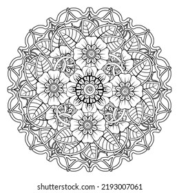 Circular pattern in form of mandala for Henna, Mehndi, tattoo, decoration. Decorative ornament in ethnic oriental style. Coloring book page.