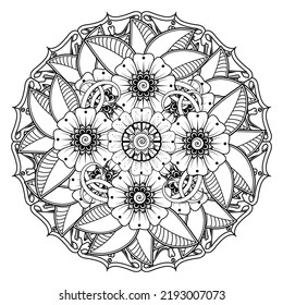 Circular pattern in form of mandala for Henna, Mehndi, tattoo, decoration. Decorative ornament in ethnic oriental style. Coloring book page.