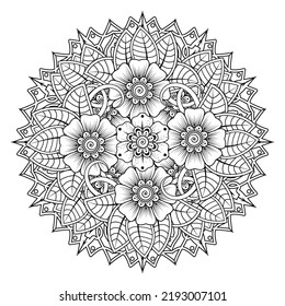 Circular pattern in form of mandala for Henna, Mehndi, tattoo, decoration. Decorative ornament in ethnic oriental style. Coloring book page.