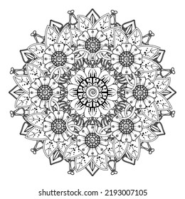 Circular pattern in form of mandala for Henna, Mehndi, tattoo, decoration. Decorative ornament in ethnic oriental style. Coloring book page.