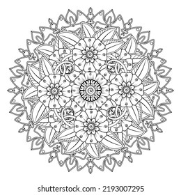 Circular pattern in form of mandala for Henna, Mehndi, tattoo, decoration. Decorative ornament in ethnic oriental style. Coloring book page.