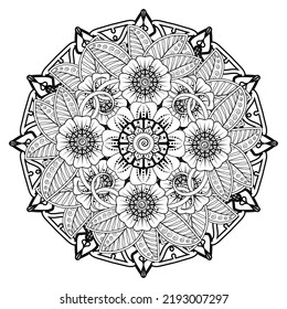 Patrón circular en forma de mandala para Henna, Mehndi, tatuaje, decoración. La decoración es de estilo étnico oriental. Coloreando la página del libro.