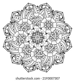 Circular pattern in form of mandala for Henna, Mehndi, tattoo, decoration. Decorative ornament in ethnic oriental style. Coloring book page.