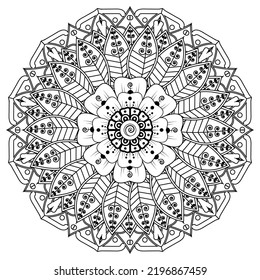 Circular pattern in form of mandala for Henna, Mehndi, tattoo, decoration. Coloring book page.