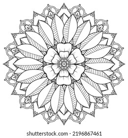 Circular pattern in form of mandala for Henna, Mehndi, tattoo, decoration. Coloring book page.