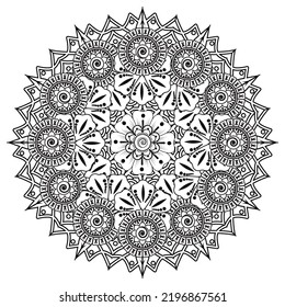 Circular pattern in form of mandala for Henna, Mehndi, tattoo, decoration. Coloring book page.