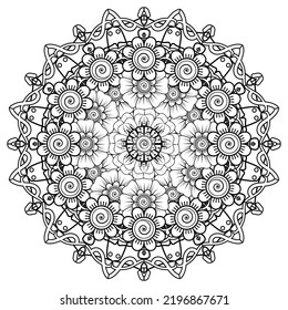 Circular pattern in form of mandala for Henna, Mehndi, tattoo, decoration. Coloring book page.