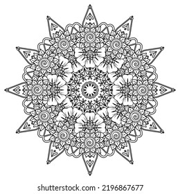 Circular pattern in form of mandala for Henna, Mehndi, tattoo, decoration. Coloring book page.