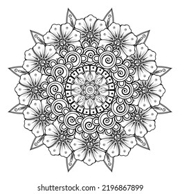 Patrón circular en forma de mandala para Henna, Mehndi, tatuaje, decoración. Coloreando la página del libro.