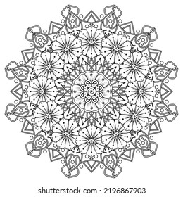 Circular pattern in form of mandala for Henna, Mehndi, tattoo, decoration. Coloring book page.